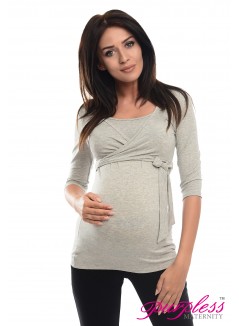 2in1 Maternity & Nursing 3/4 Sleeved Wrap Top 7035 Light Gray Melange
