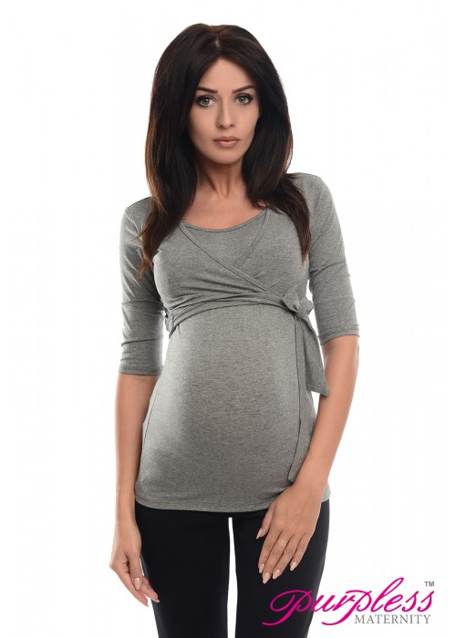 2in1 Maternity & Nursing 3/4 Sleeved Wrap Top 7035 Dark Gray Melange