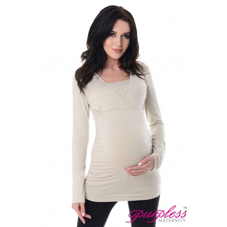 2 in 1 Maternity and Nursing Top 7007 Beige