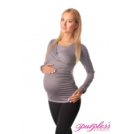 2 in 1 Maternity and Nursing Top 7007 Gray