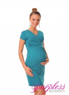 Maternity V-Neck Pregnancy Dress 8415 Dark Turquoise