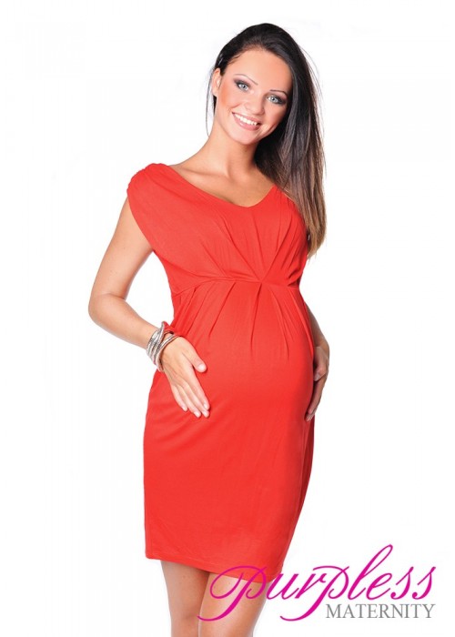 Sleeveless V Neck Maternity Dress 8437 Red
