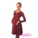 Long Sleeve Maternity V Neck Dress 4419 Burgundy