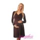 Long Sleeve Maternity V Neck Dress 4419 Brown
