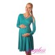 Long Sleeve Maternity V Neck Dress 4419 Dark Turquoise